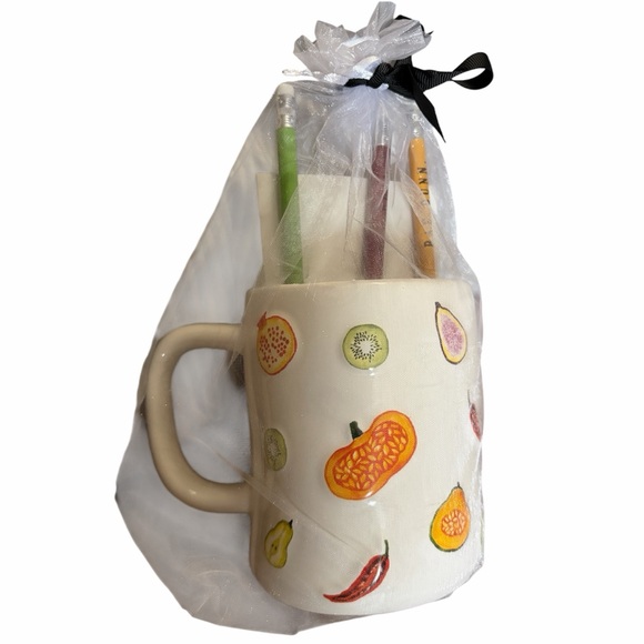Rae Dunn ‘Chef’ Mug with Embossed Fruit Design, Recipe Note Pad, and 3 Pencils - Picture 3 of 4